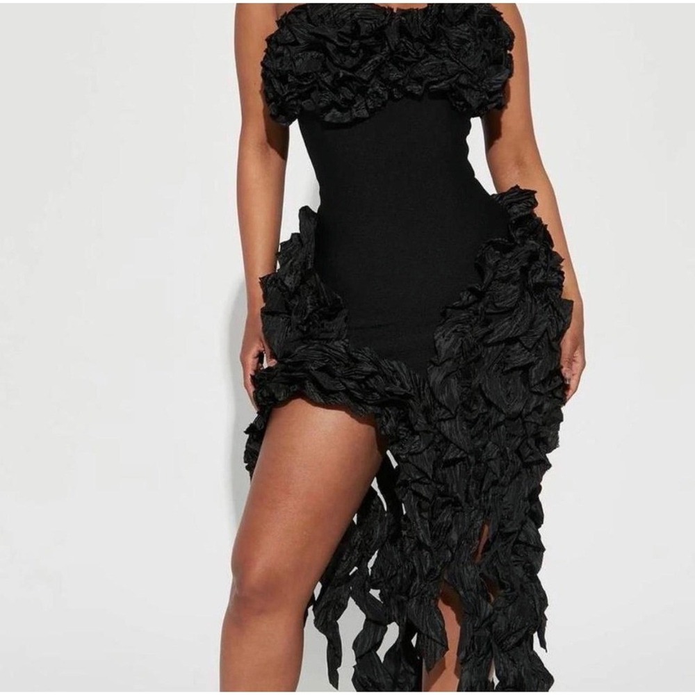 Fashion Nova Leila Bandage Mini Dress Womens 2X Black Ruffle Avant Garde Goth